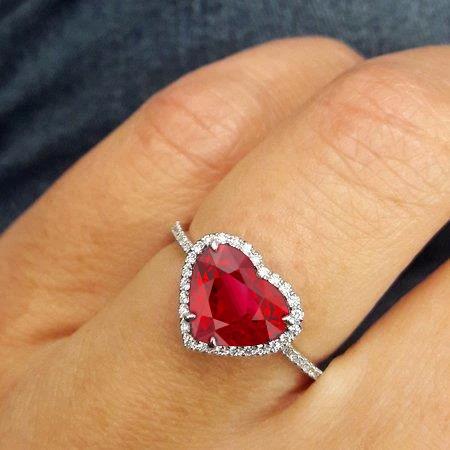 Heart Shaped Ruby And Accents Diamond Ring White Gold 14K 5.35 Ct Gemstone Ring
