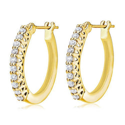 Hoop Earring Yellow Gold Jewelry 2 Carats Round Cut Diamond