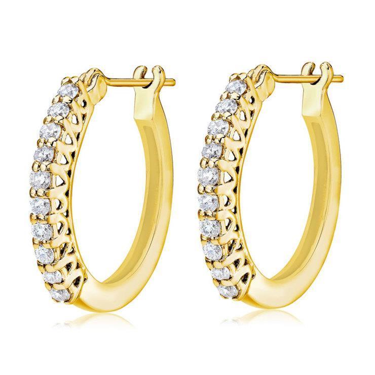 Hoop Earring Yellow Gold Jewelry 2 Carats Round Cut Diamond Hoop Earrings