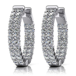 Hoop Earrings 8 Carats Round Cut Sparkling Diamonds 14K White Gold