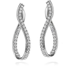 Hoop Earrings Gold White 14K 3.20 Carats Round Cut Diamonds Ladies