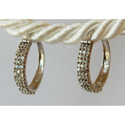 Hoop Earrings Round & Baguettes Natural Earth Mined Diamond White Gold 14K 1.50 Carats
