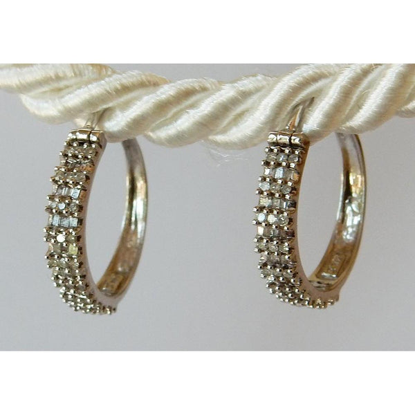 Hoop Earrings Round & Baguettes Diamond G/H Si White Gold Finish 1.5 Carats Hoop Earrings