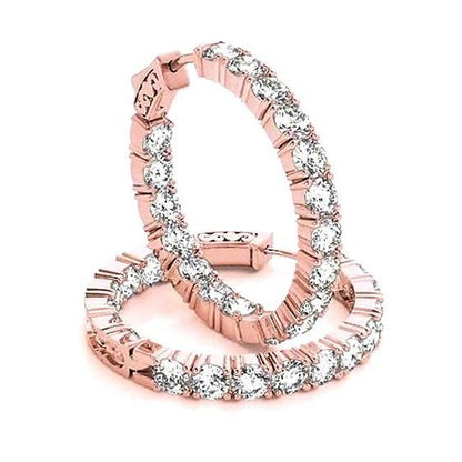 Hoop Earrings Round Diamonds 7.20 Carats Rose Gold Hoop Earrings