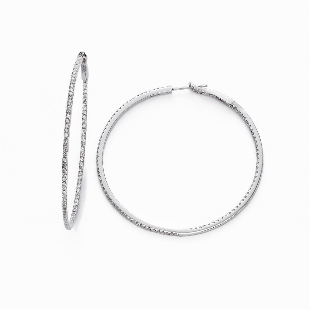 Hoop Earrings White Gold  Round Cut Small  Diamonds Ladies Hoop Earrings