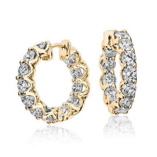 3.60 Carats Round Brilliant Cut Diamonds Lady Hoop Earrings 14K Gold