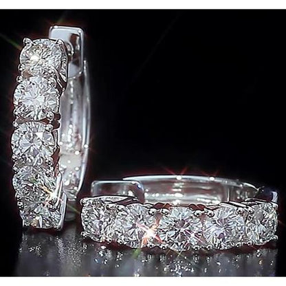 Hoop Style Half bazel fancy Engagement White Gold Diamond Hoop Earrings