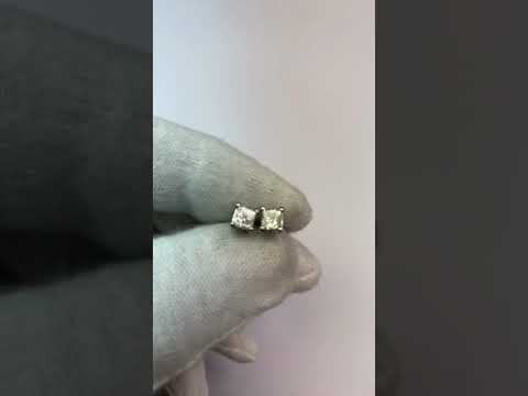  Lady’s Brilliant Princess Cut Diamond  White Gold Stud Earrings