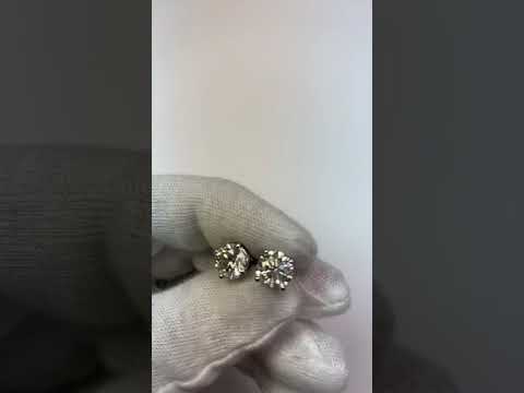  Diamond Stud Earring Four Prong Set Princess Cut Gold 