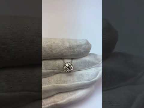  Big Round Diamond Necklace Pendant Solid White Gold 14K