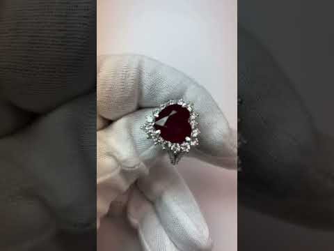 10.75 Carats Heart Shaped Red Aaa Ruby With Diamond Ring