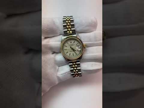 Rolex White Stick Dial Very Fine Ladies Yellow Gold Watch Jubilee