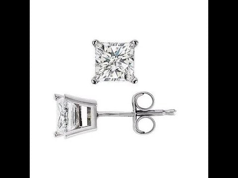 4 Prong Set Princess Diamond Stud Earrings 2.20 Carats White Gold 14K