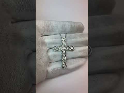 Round Diamond Cross Pendant Milgrain Necklace 4 Carat WG 14K