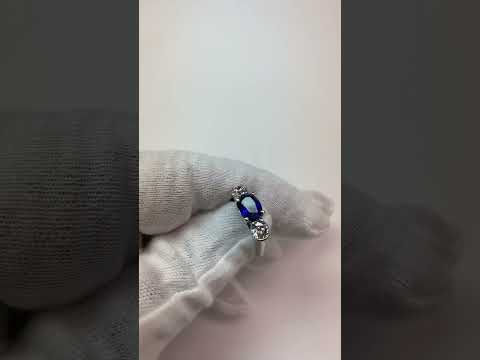 3 Stone Ring Oval And Round Cut Ceylon Sapphire & Diamond 5 Carats New 