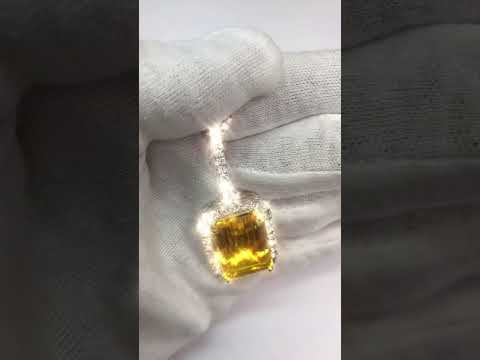 Big Cushion Madeira Citrine With Diamonds 26.75 Ct Pendant Gold 14K
