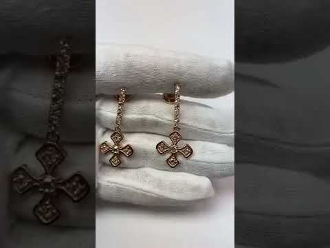 Rose Gold Cross Diamond Dangle Earrings Old Cut Women Jewelry 2 Carats