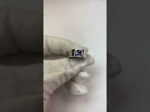 Solitaire Men's Ring 1.50 Carats Flush Set Blue Sapphire Asscher Cut