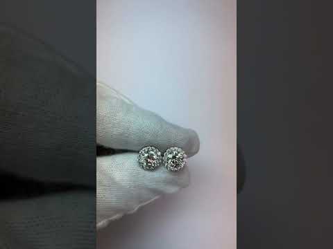  Diamonds White Gold 14K Studs Pair Halo Earrings