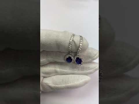 Elegant Woman's  Blue Oval Cut Sapphire Jewelry Diamond Drop Earring Gold