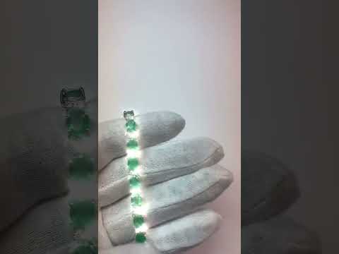 Oval Green Emerald & Round Diamond Tennis Bracelet 15.25 Carats Jewelry