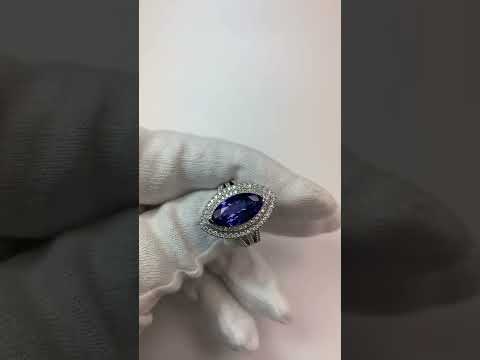   Females Fancy v Diamond With Marquise Cut Tanzanite Stone Ring White Gold