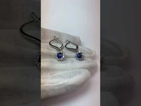 LAdies Round Cut   Sri Lankan Sapphire And Diamond Dangle Earring   Gemstone Earring 
