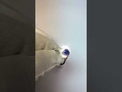 Oval Shaped Ceylon Sapphire Round Diamond Ring White Gold  Gemstone Ring