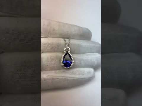 6.65 Ct. Pendant Necklace 14K Pear Tanzanite With Round Diamonds