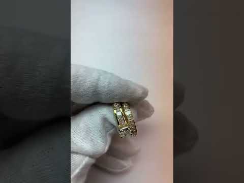 4.50 Carats Diamonds Princess Cut Engagement Ring Set Yellow Gold 14K