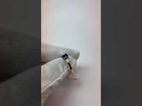 Ladies Asscher Diamond Ring Ceylon Sapphire 3 Stone Jewelry 2 Carats