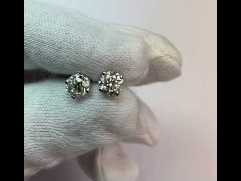 Ladies Solitaire  Prong Set Round Diamonds  White Gold Stud Earrings