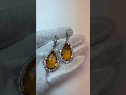 New High Quality Wedding   Madeira Citrine And Diamond Women Dangle Earrings