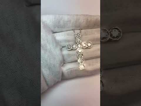 Round Diamond Cross Pendant Milgrain Necklace 4 Carat WG 14K