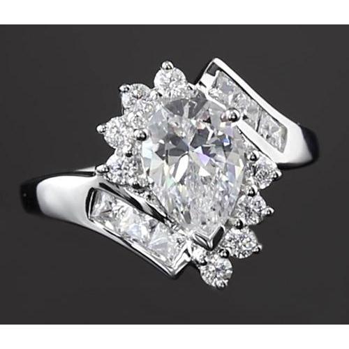 Interlocking Engagement Set 2.50 Carats Pear Cut Diamond White Gold 14K Engagement Ring