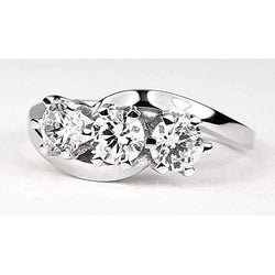 Interlocking Look 3 Stone Round Natural Earth Mined Diamond Engagement Ring 2.25 Carats