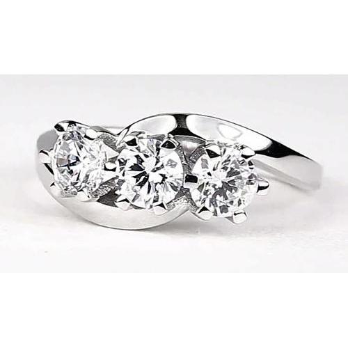 Interlocking Look 3 Stone Round Diamond Engagement Ring 2.25 Carats Three Stone Ring
