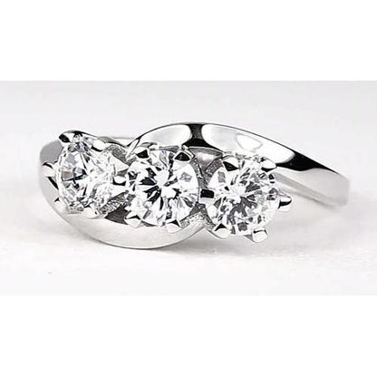 Interlocking Look 3 Stone Round Diamond Engagement Ring 2.25 Carats Three Stone Ring
