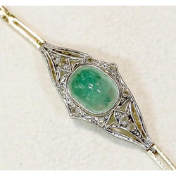 Jade Cobochon Bracelet With Diamonds 6.50 Ct Two Tone Gold 14K