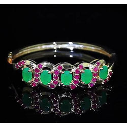 Jade Women Bangle Pink Sapphire 28.90 Carats Yellow Gold 14K Jewelry