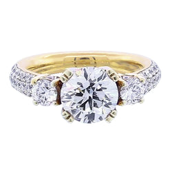 3.50 Carats Natural Earth Mined Diamond Round Engagement Ring Yellow Gold 14K