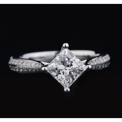 Kite Princess Natural Earth Mined Diamond Engagement Ring 2 Carats White Gold