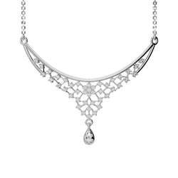 Ladies Chain Necklace Round Cut 2.50 Carats Diamonds White Gold 14K