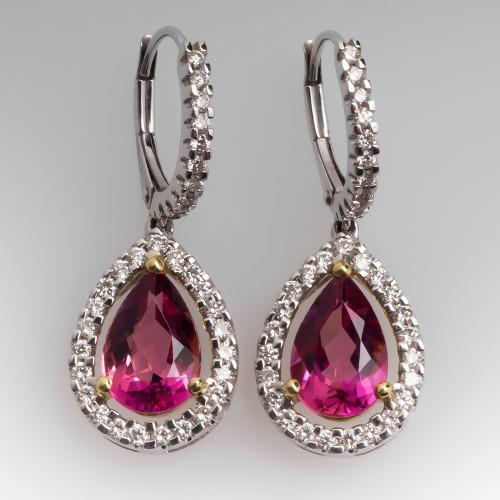 Ladies Dangle Earrings   Tourmaline With Diamonds White Gold   Gemstone 
