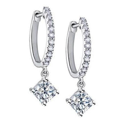 Ladies Dangle Earrings 2.64 Carats Sparkling Diamonds White Gold