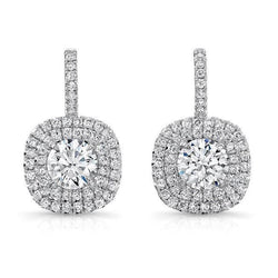 Ladies Dangle Earrings 3.70 Carats Round Cut Diamonds White Gold