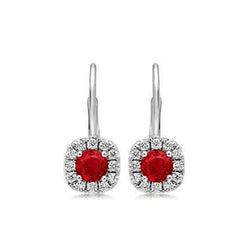 Ladies Dangle Earrings 4.40 Carats Ruby And Diamonds White Gold 14K