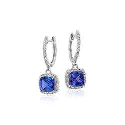 Ladies Dangle Earrings 4.92 Ct Tanzanite With Natural Earth Mined Diamonds White Gold