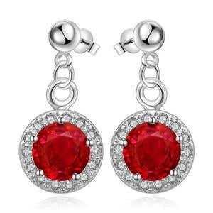 Ladies Dangle Earrings 6.70 Ct Round Cut Ruby With Diamonds White Gold 14K Gemstone Earring