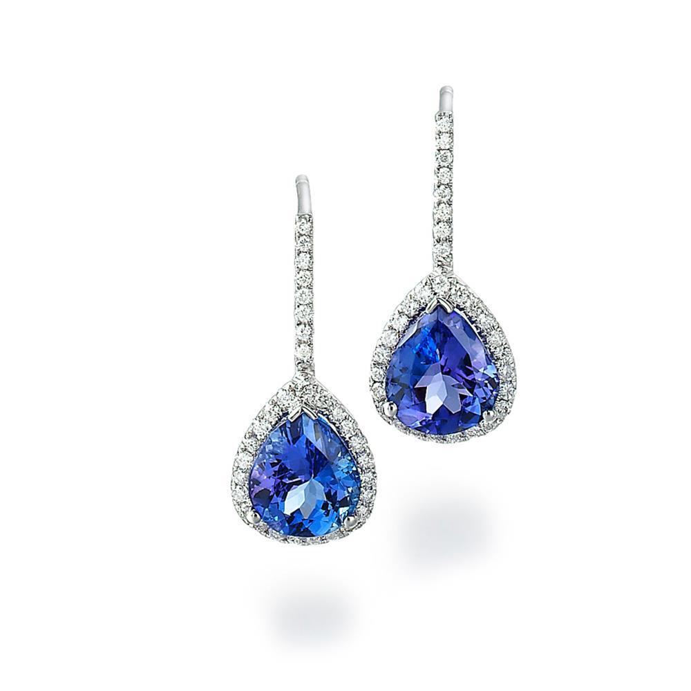 Ladies Dangle Earrings 7.20 Ct Tanzanite With Diamonds White Gold 14K Gemstone Earring